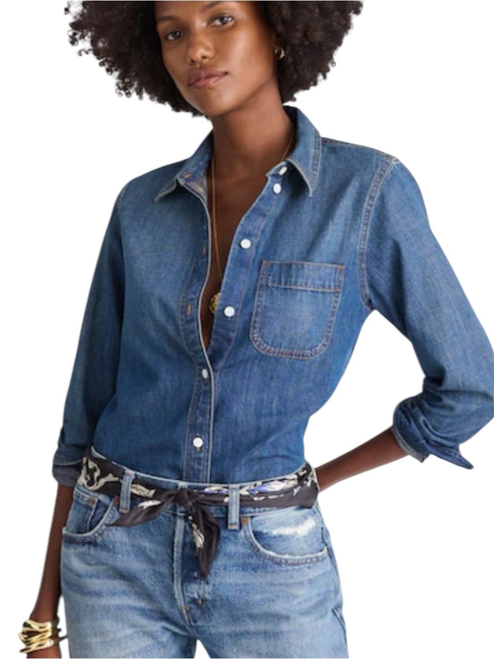 Madewell Tuckable Denim Shirt in Greendale Wash Large